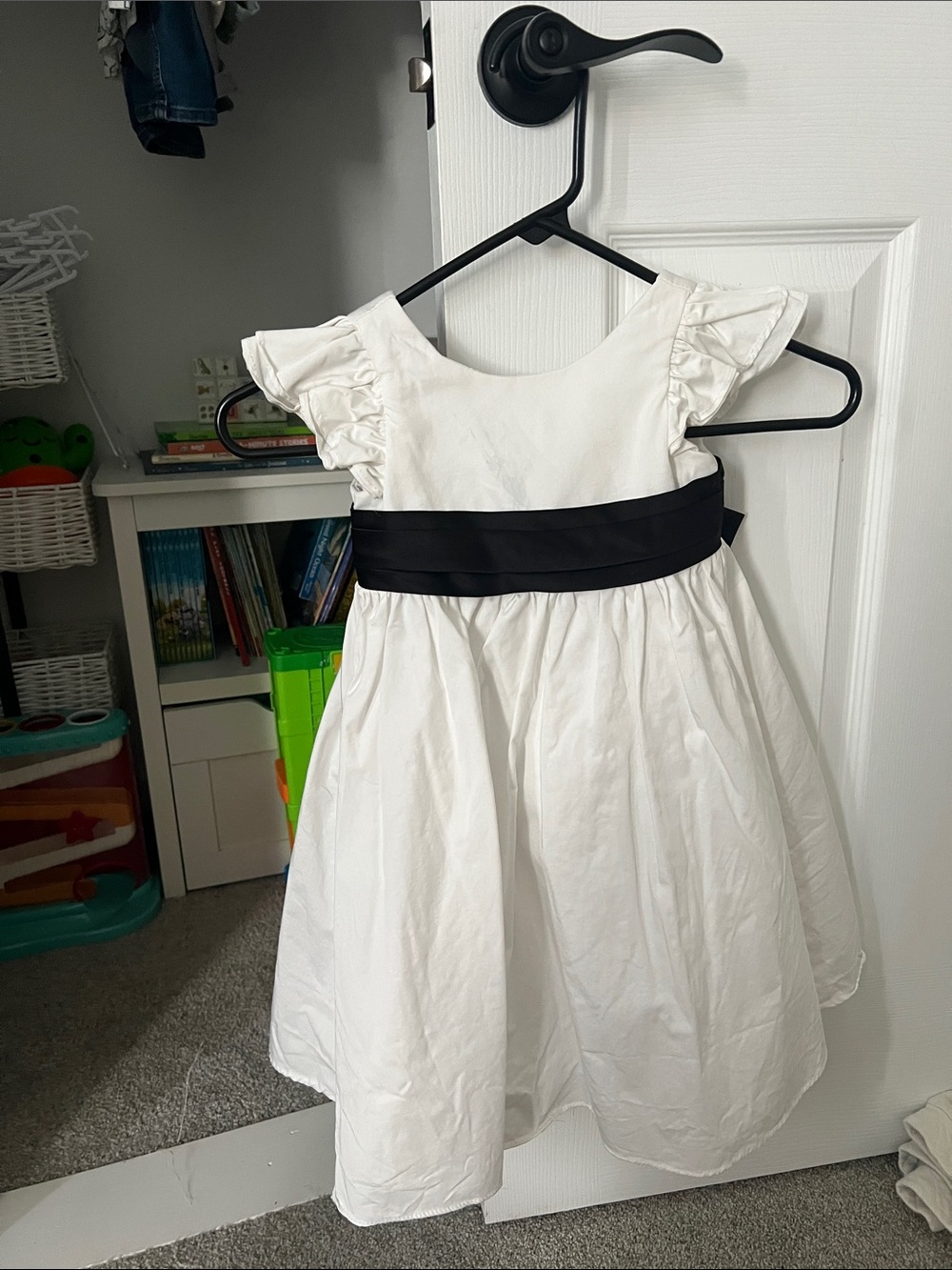 Azazie White Flower Girl Dress with Black Sash